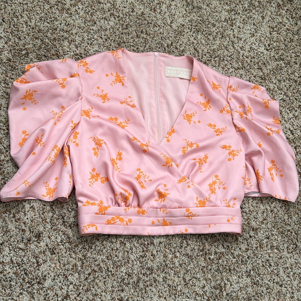 Keepsake the label pink floral wrap blouse